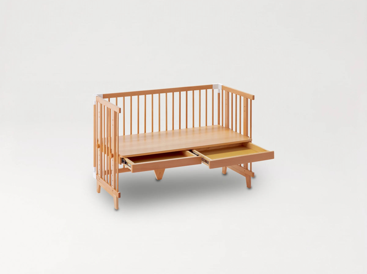 Creative Cot Long converted into a children's table with two pull-out drawers