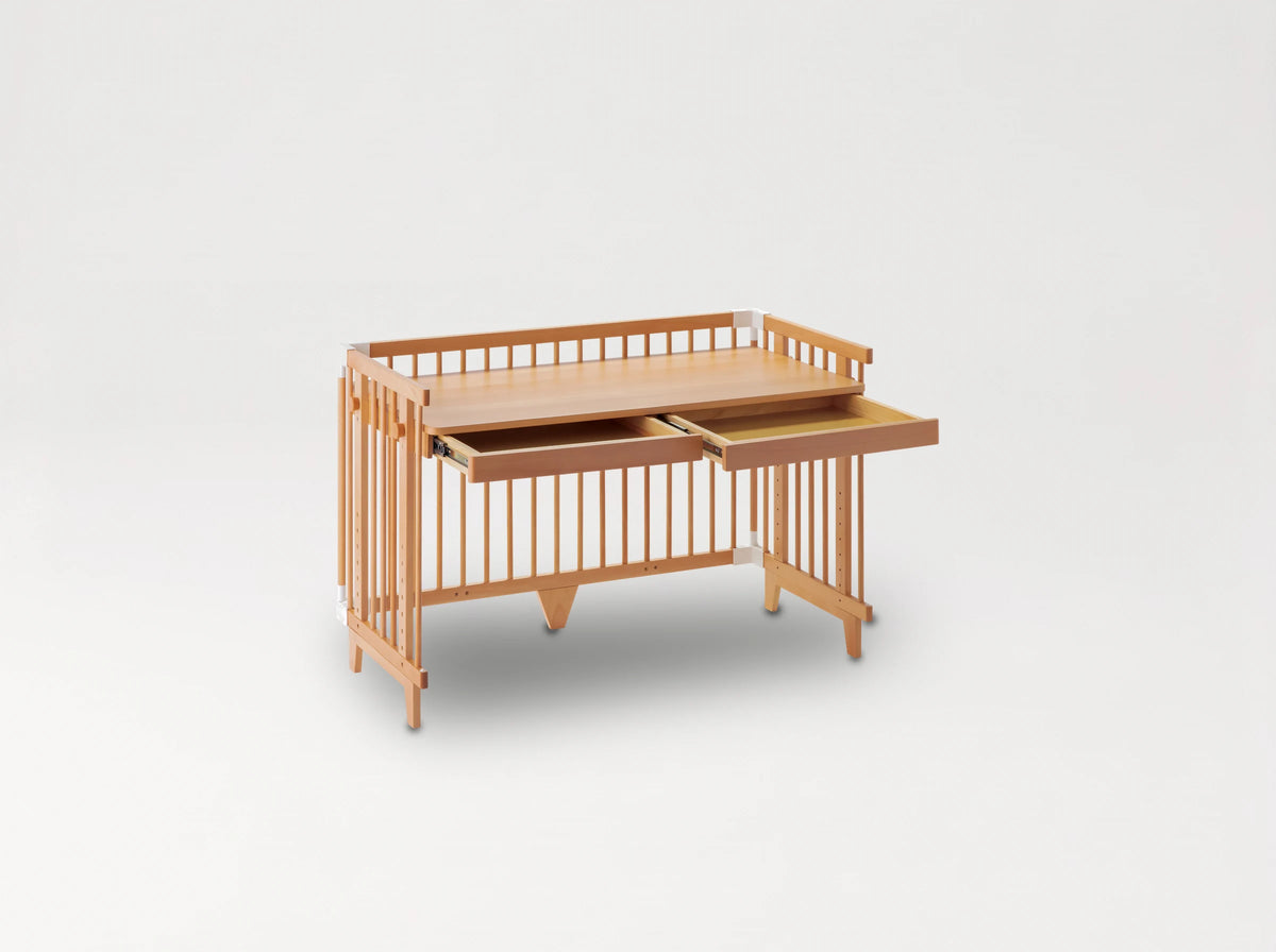 Creative Cot Long converted into a desk with two pull-out drawers