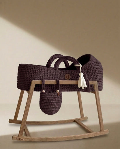 Fig handwoven Moses basket on the wooden rocking stand
