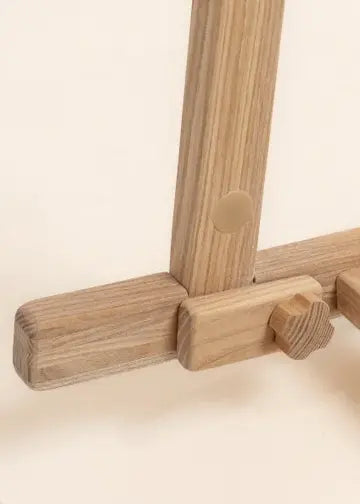 Close-up of the wooden lock in rocking position